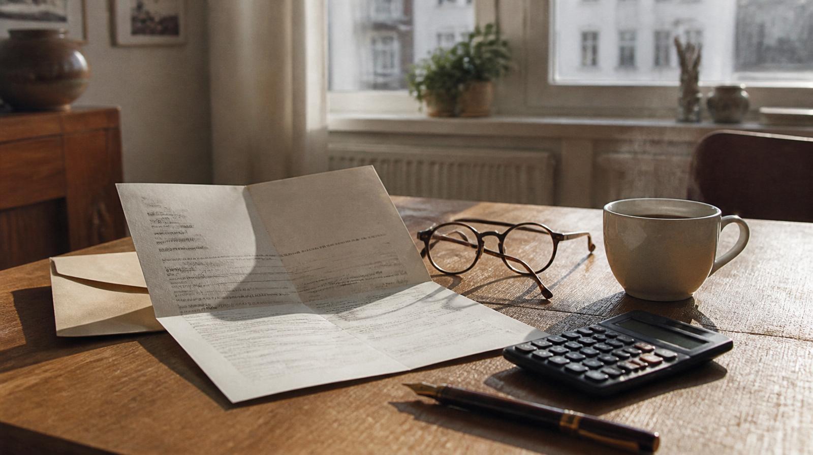Bankbrief, Rechner und Lesebrille — was deutsche Sparer 2026 an Zinsen verlieren.